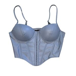 *NFS*NWT Say What Light Blue Padded Cropped Bustier Top Front ClosureAdj.StrapsL